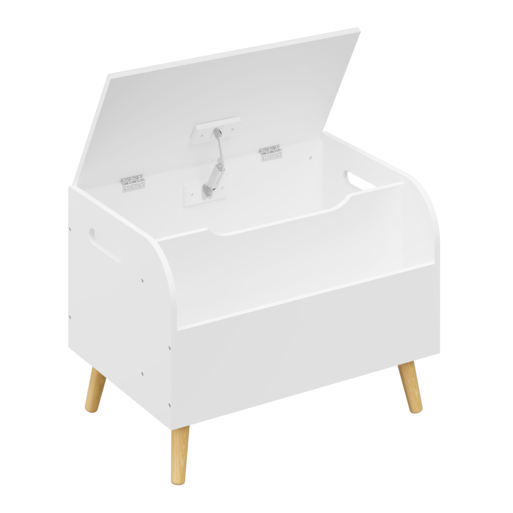 Wooden Toy Box with Front Bookshelf, Flip-Top Lid, Safety Hinge for Kids Room Organization in White, Solid Wood & MDF Constru