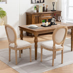 A&A Furniture,French Style Solid Wood Frame Antique Painting Linen Fabric Back Dining Chair,Set of 2,Beige,SW1845BG - Grand Goldman Shop