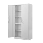 70-Inch Two-Door File Cabinet with Lock, 4 Adjustable Shelves, Heavy-Duty Steel, White Finish for Office Storage - Grand Gold
