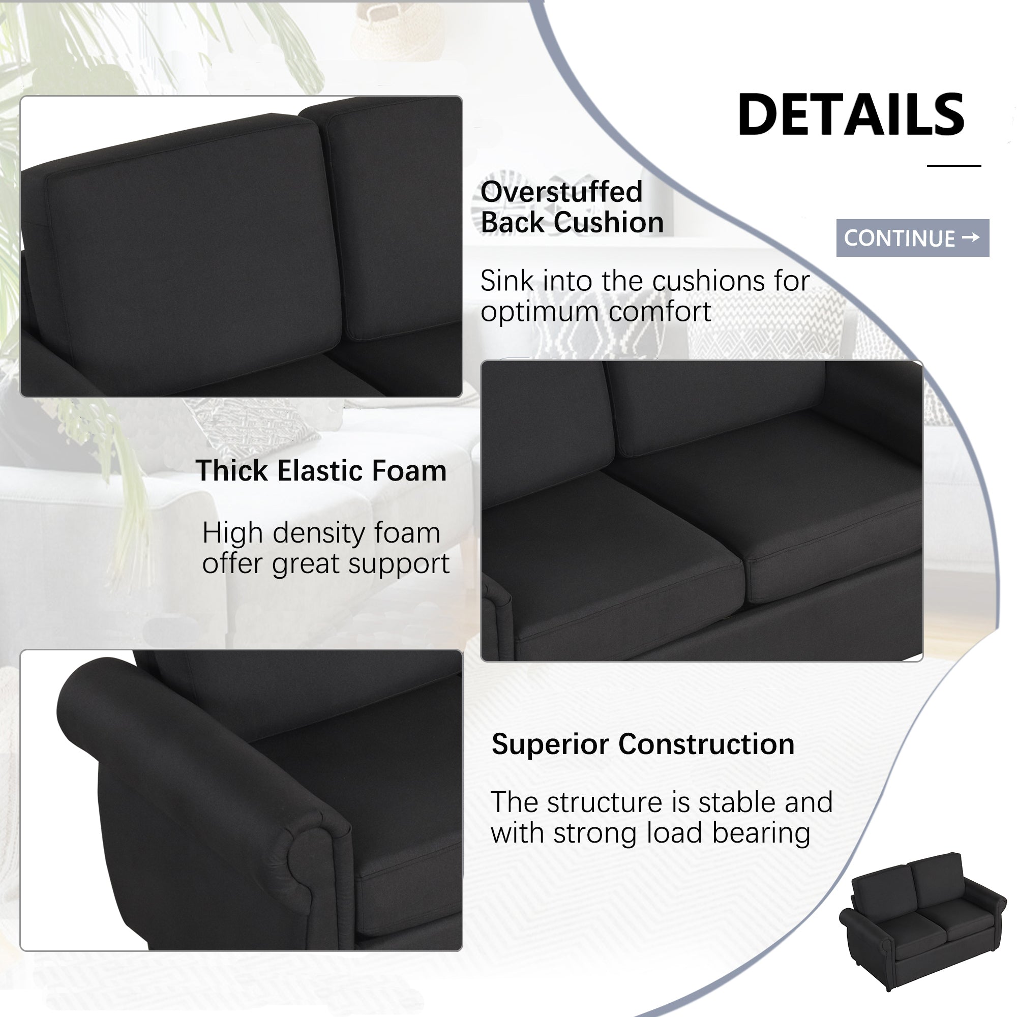 Orisfur Pull Out Sofa Bed Loveseat Sleeper with Twin Size Memory Foam Mattress & USB Ports, Black Linen - Grand Goldman Shop