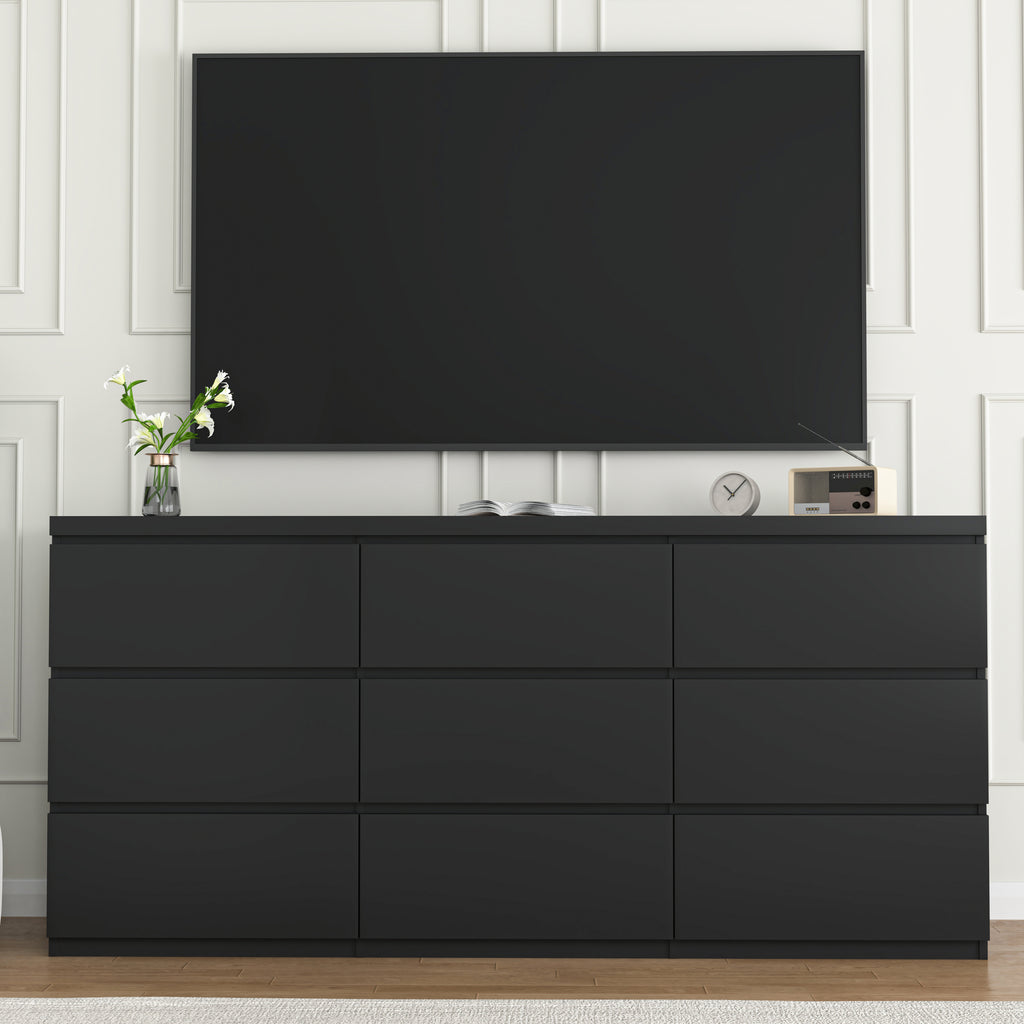 9 Drawer Dresser with No Handle Design, Modern Black Matte Wood Dresser for Bedroom, Storage Chest of Drawers for Living Room, Hallway, Entryway - Grand Goldman Shop