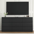 9 Drawer Dresser with No Handle Design, Modern Black Matte Wood Dresser for Bedroom, Storage Chest of Drawers for Living Room, Hallway, Entryway - Grand Goldman Shop