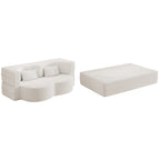 Modern Floor Sofa with 2 Pillows,Convertible Teddy Fabric Foam Filled Sleeper Sofa Bed,15 ' Full Size Folding Mattress for Living Room,Guest Bed,Playroom,no assembly required,Beige - Grand Goldman Shop