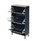 3-Door Metal Shoe Rack, Freestanding Modern Shoe Storage Cabinet with Metal Rattan - Blue-Gray Particle Board - For Entryway - Grand Goldman Shop