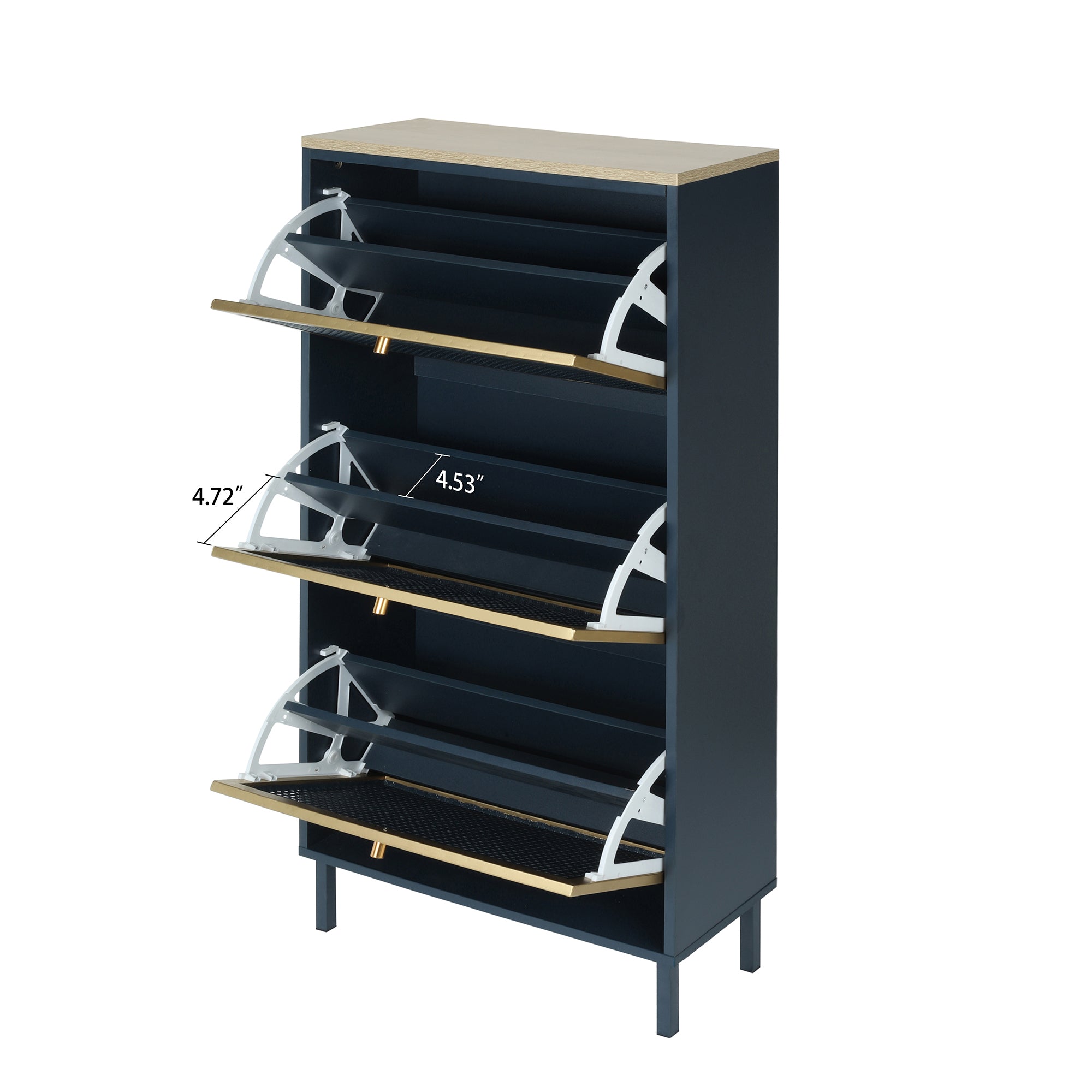 3-Door Metal Shoe Rack, Freestanding Modern Shoe Storage Cabinet with Metal Rattan - Blue-Gray Particle Board - For Entryway - Grand Goldman Shop
