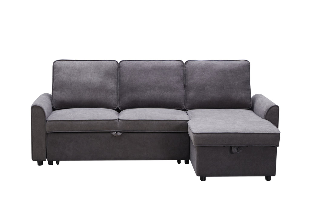 MGEA Modern modular L-shaped sofa bed with chaise longue, reversible sofa bed with pull-out bed and storage, 4-seat linen fabric convertible sofa for living room dark grey - Grand Goldman Shop