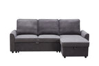 MGEA Modern modular L-shaped sofa bed with chaise longue, reversible sofa bed with pull-out bed and storage, 4-seat linen fabric convertible sofa for living room dark grey - Grand Goldman Shop