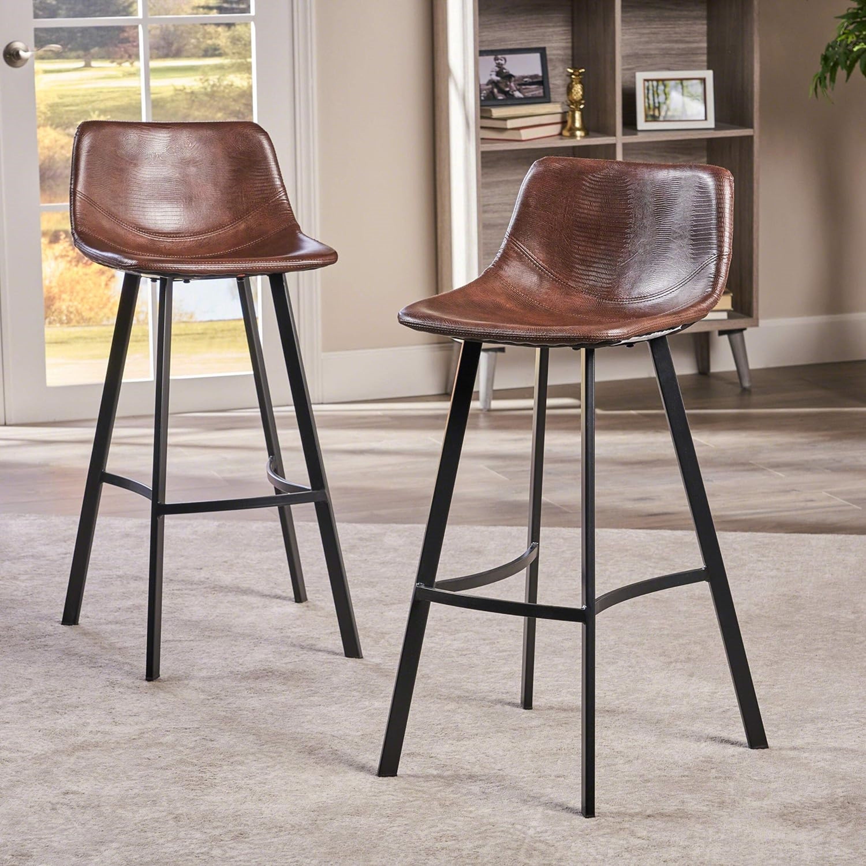Set of 2 30' Dax Faux Leather Barstool Brown - Grand Goldman Shop
