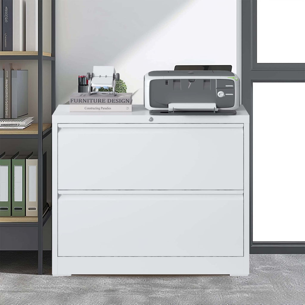 Lateral File Cabinet 2 Drawer, 35.4 Inch Wide Metal Filing Cabinet for Home Office, Locking File Cabinet with Anti-Tip Interl