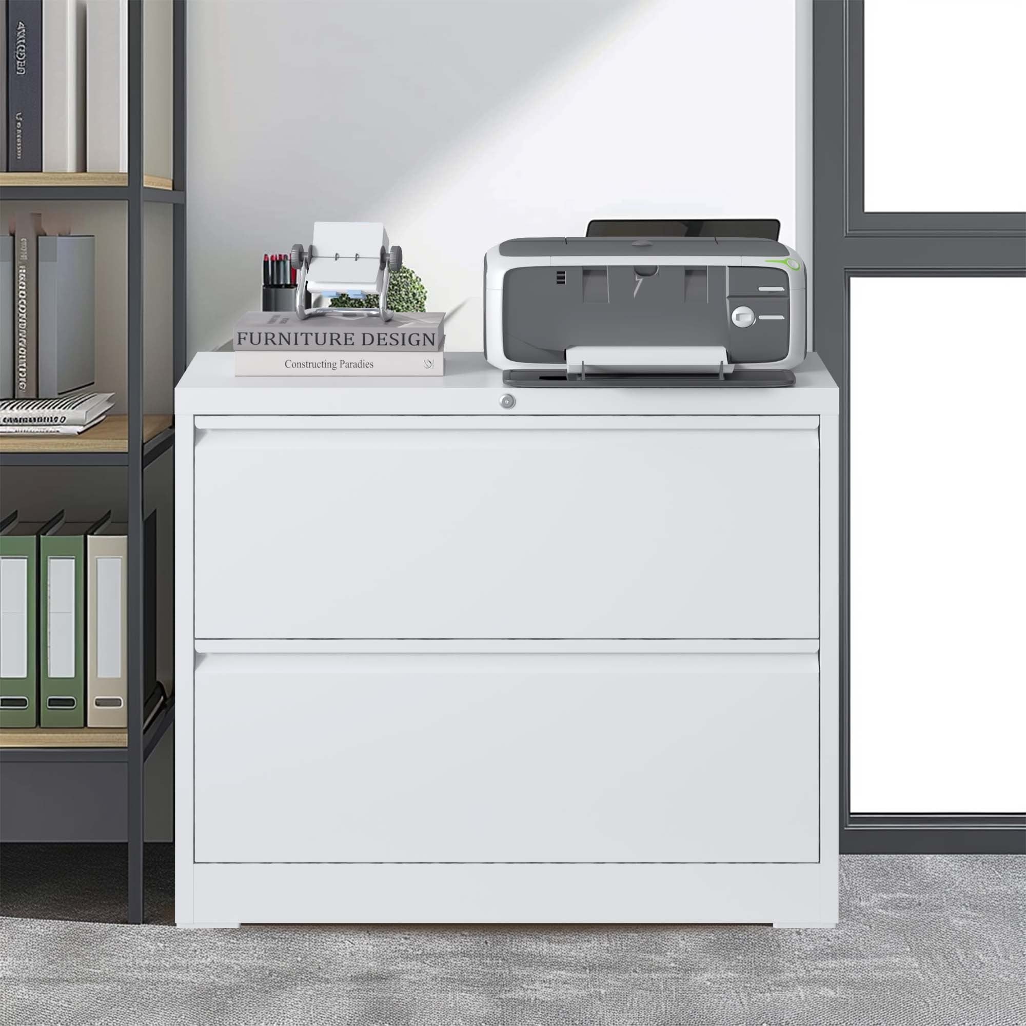 Lateral File Cabinet 2 Drawer, 35.4 Inch Wide Metal Filing Cabinet for Home Office, Locking File Cabinet with Anti-Tip Interl