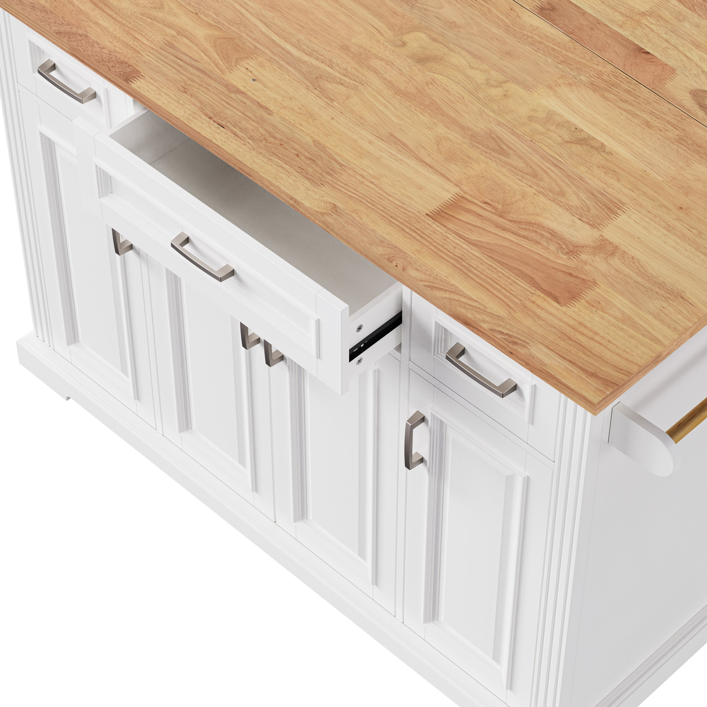 K&K 54inch Large Kitchen Island with Rubber Wood Drop Leaf, Embossed Texture Rolling Kitchen Cart on 4 Wheels with 4 Doors and 3 Drawers, Kitchen Island with Storage for Kitchen, Dining Room,White - Grand Goldman Shop