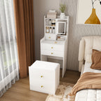 3-in-1 Dressing Table with LED Mirror & Storage Stool, Compact Makeup Vanity, White MDF, 50.39x19.69x15.75 inches - Grand Goldman Shop