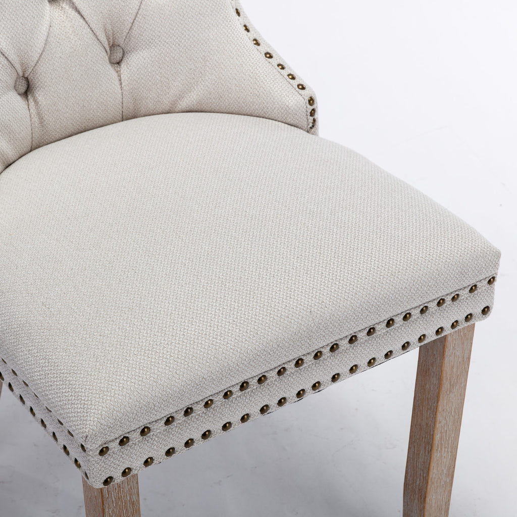 Nikki Collection Modern, High-end Tufted Solid Wood Contemporary Flax Upholstered Dining Chair with Wood Legs Nailhead Trim 2-Pcs Set,Gray, SW6801BG - Grand Goldman Shop