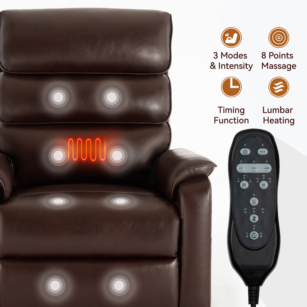 Brown Leatheraire Dual Motor Infinite Position Up to 350 LBS Power Lift Recliner Chair with Power-Remote, Heat Massage and Heavy Duty Motion Mechanism - Grand Goldman Shop
