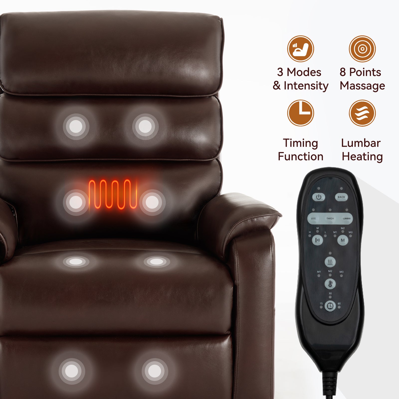 Brown Leatheraire Dual Motor Infinite Position Up to 350 LBS Power Lift Recliner Chair with Power-Remote, Heat Massage and Heavy Duty Motion Mechanism - Grand Goldman Shop