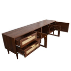 Dark Brown Rattan-inspired TV Stand with 3 Cabinets & 2 Drawers, LED Light Media Console for TVs up to 80'', MDF & Solid Wood Construction - Grand Goldman Shop