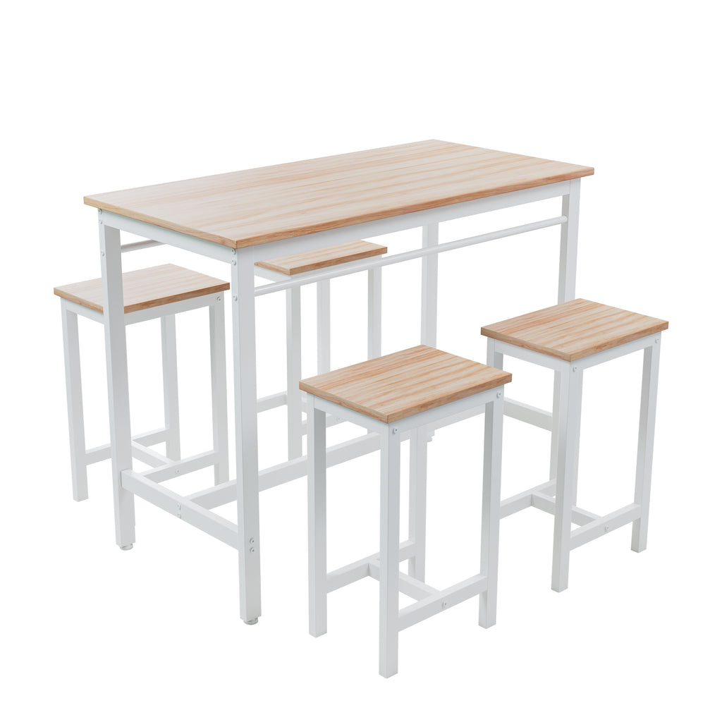 5-piece modern kitchen table with four bar stools Bar table set 5PC,metal frame and MDF, white oak,47.5'' L x 23.7'' W x 35.5'' H. - Grand Goldman Shop