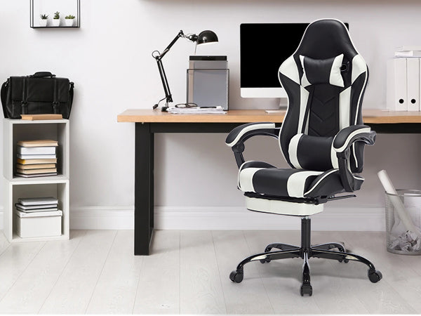 Gaming Chair with Footrest, Ergonomic Computer Chair with Headrest and Lumbar Support, Breathable Material Height Adjustable 
