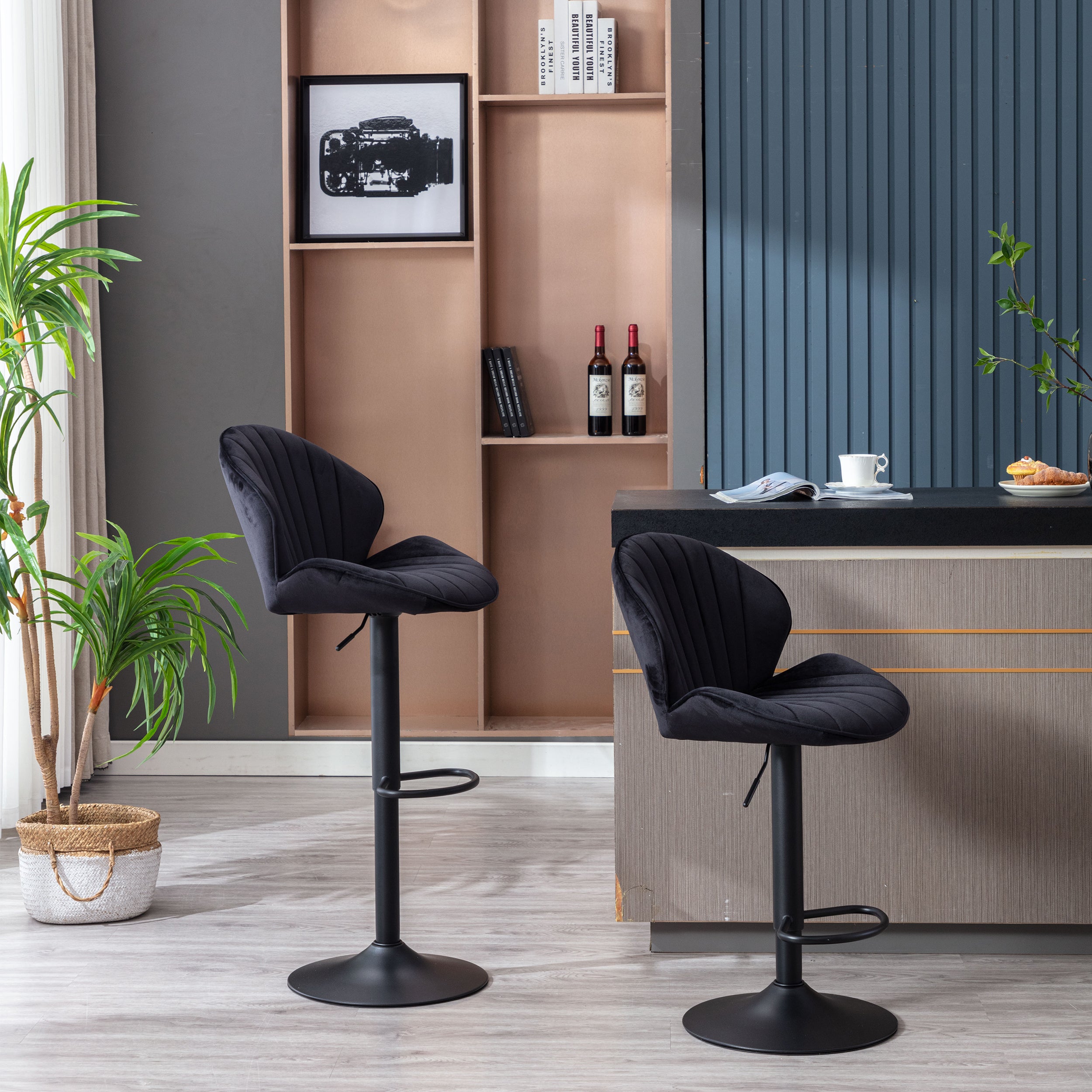Bar Stools Set of 2 - Adjustable Barstools with Back and Footrest, Counter Height Bar Chairs for Kitchen, Pub -black - Grand Goldman Shop