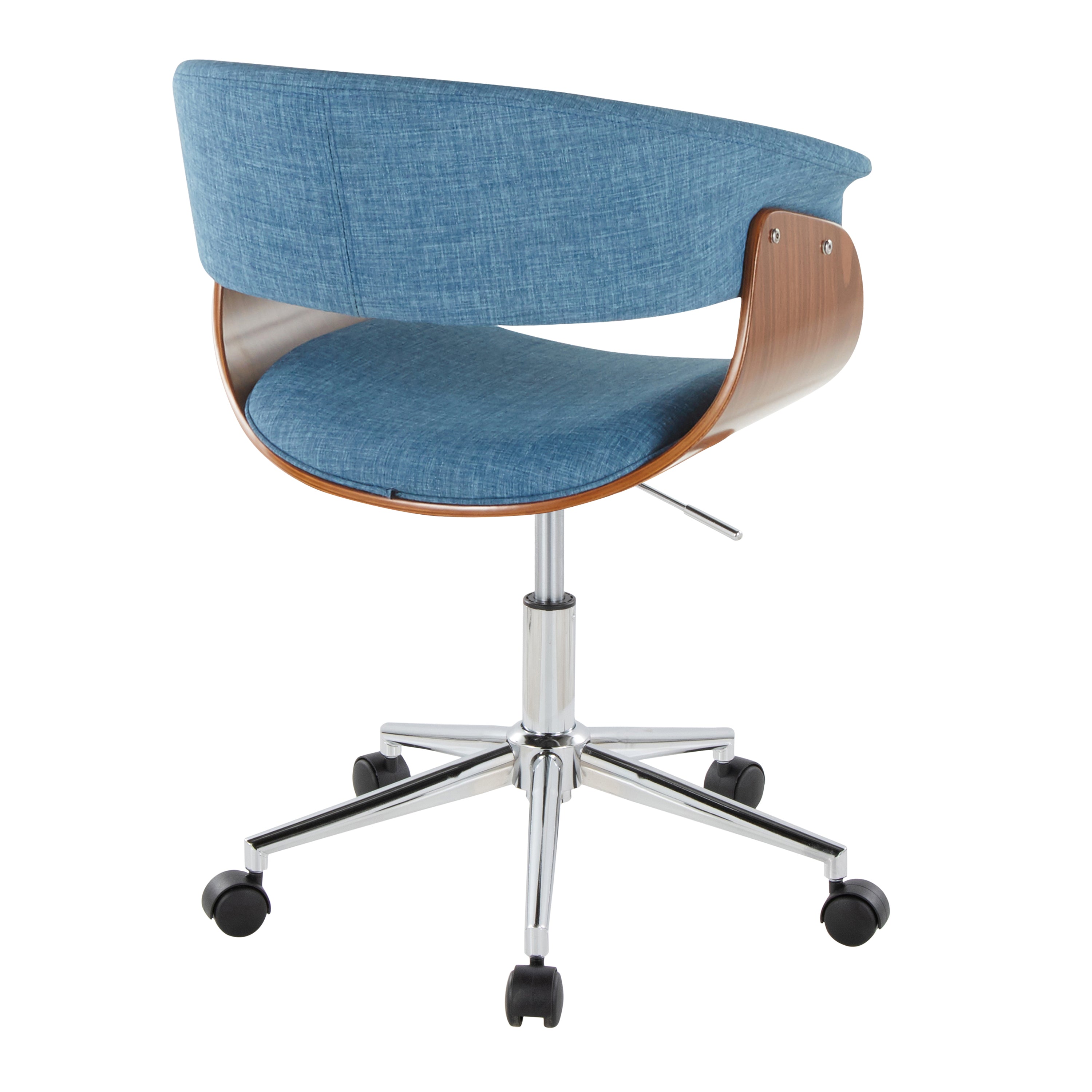 Mid-Century Modern Office Chair in Chrome Metal, Walnut Wood and Blue Fabric | Premium Home Decor - Grand Goldman