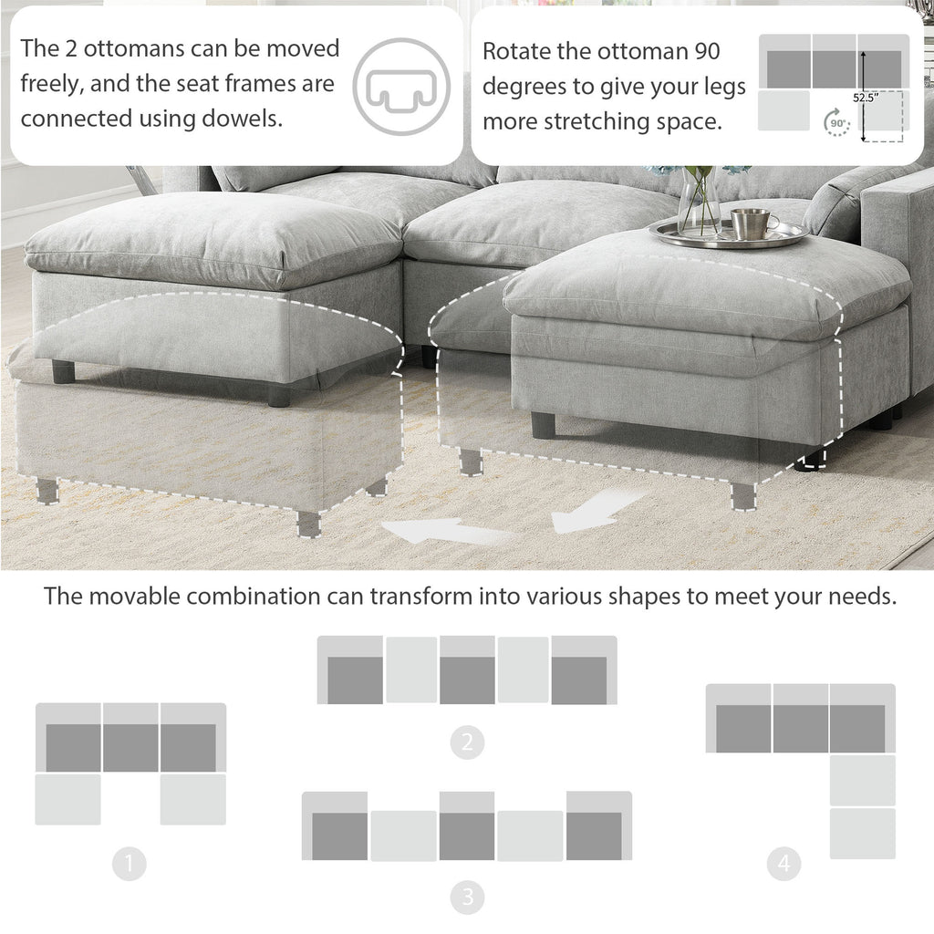 [VIDEO]86.5'' Chenille Modular Sectional Sofa with Storage Pockets, 5 Seat U Shaped Couch Set with Pillows,Free Combination,Modern Cloud Sofa with 2 Movable Ottoman for Living Room,Apartment,3 Colors - Grand Goldman Shop