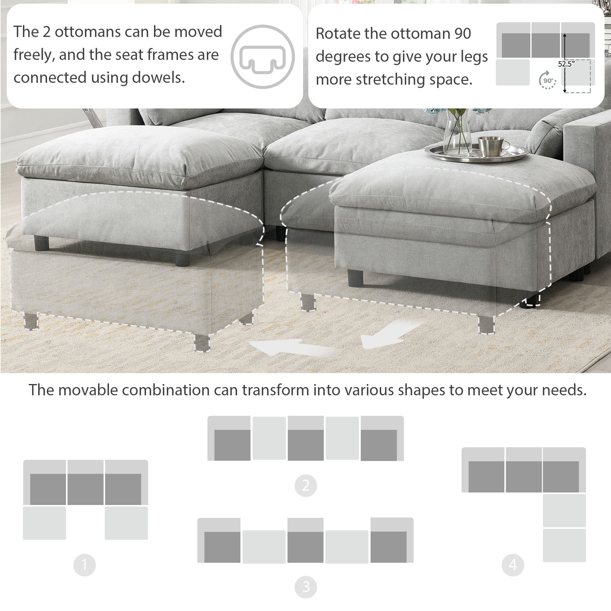 [VIDEO]86.5'' Chenille Modular Sectional Sofa with Storage Pockets, 5 Seat U Shaped Couch Set with Pillows,Free Combination,Modern Cloud Sofa with 2 Movable Ottoman for Living Room,Apartment,3 Colors - Grand Goldman Shop