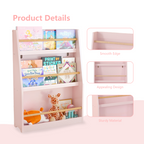 3-Tier Kids Book Shelf, Pink MDF & Pine Wood Storage Rack for Bedrooms, Playrooms, and Classrooms | Premium Home Decor - Gran