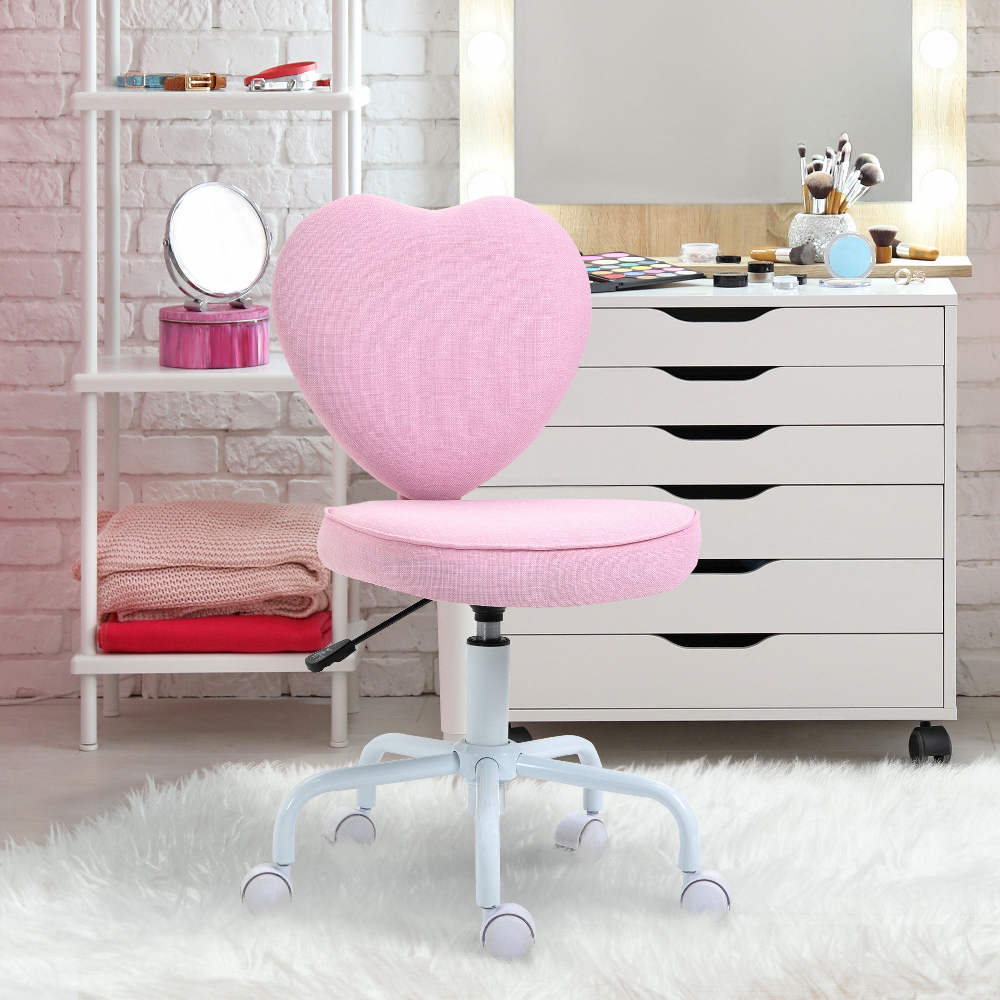 HOMCOM Heart Love Shaped Back Design Office Chair with Adjustable Height and 360 Swivel Castor Wheels, Pink - Grand Goldman