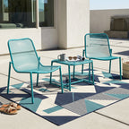 Kincaid Outdoor 3-teiliges Gesprächsset mit EISENGESTELL - 2 Mesh-Stühle & 1 Beistelltisch, Matt Teal Finish
