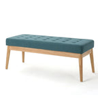 Vibratory Button Tufted Upholstered Ottoman with Splayed Wooden Legs, Teal and Natural - Grand Goldman Shop
