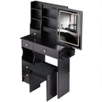 29.2' Small Size Drawer Desktop Vanity Table + Cushioned Stool, 2 AC+2 USB Power Station, Hair dryer bracket, Extra Large Touch Control Sliding LED Mirror, 3-color Switching, EPA, GCC, UL Certificate - Grand Goldman Shop