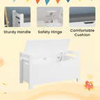 Kids Toy Box Chest White Storage Cabinet with Cushion Seat Bench Flip-Top Lid Safety Hinge for Nursery Playroom | Premium Hom