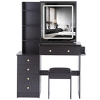 37' Middle Size Left Bedside Cabinet Vanity Table + Cushioned Stool Dresser Set, 2 AC+2 USB Socket, Hair Dryer Stand, Large Touch Control LED Sliding Mirror, 3-color Switch, EPA, GCC, UL Certificate - Grand Goldman Shop