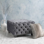 Modern Glam Velvet Ottoman with Button-Tufted Diamond Stitch Design in Grey - Grand Goldman Shop