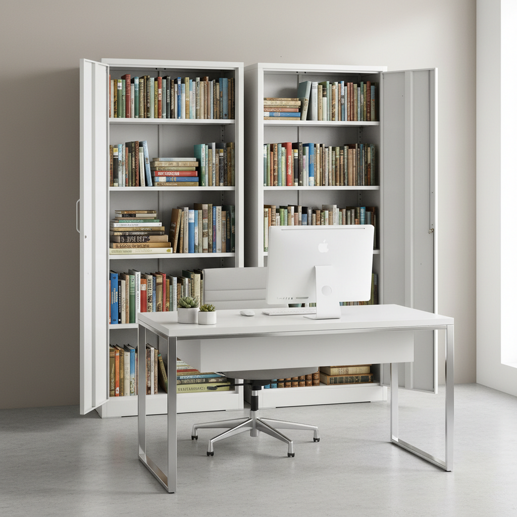 Ironclad 71' Cream White Metal Storage Cabinet with Locking Doors and 4 Adjustable Shelves, Heavy-Duty Steel for Garage, Laun
