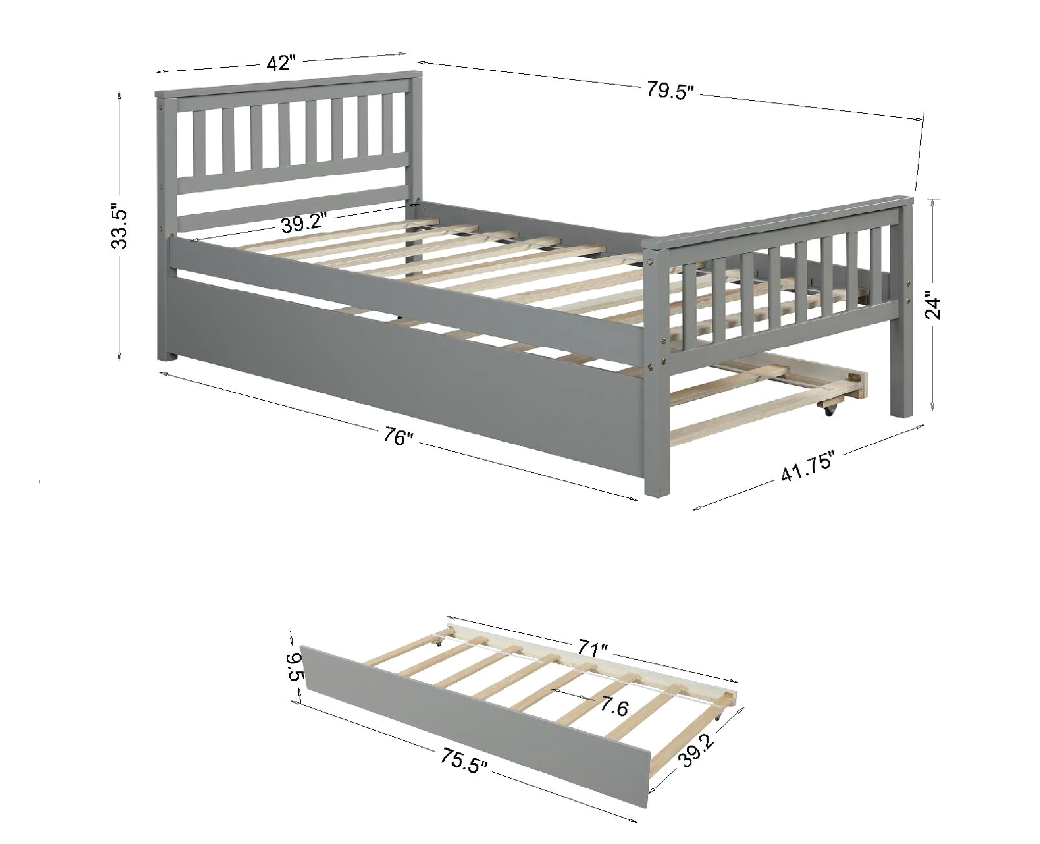 Twin Bed with Trundle, Platform Bed Frame with Headboard and Footboard, for Bedroom Small Living Space,No Box Spring Needed,Grey - Grand Goldman Shop