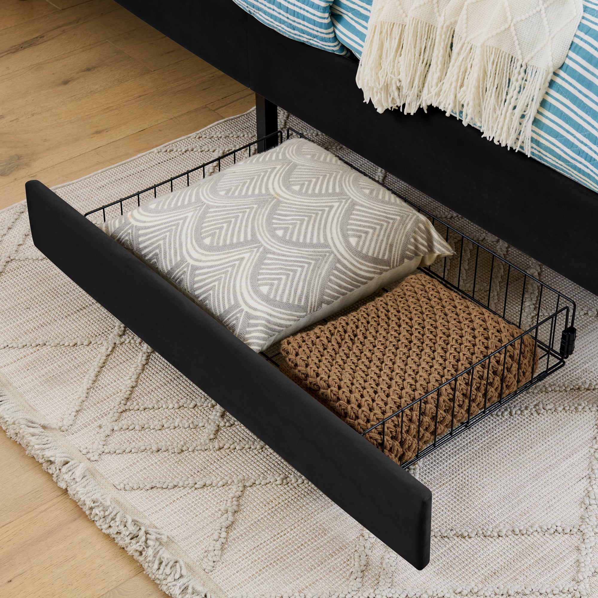 Black Velvet Upholstered Platform Bed Frame with 2 Storage Drawers and Adjustable Sofa Bed, Full Size - Grand Goldman Shop