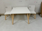 White Wooden Kids Table and 2 Chairs Set, 3-Piece Toddler Activity Play Table with Solid Wood & MDF Construction, Compact Siz