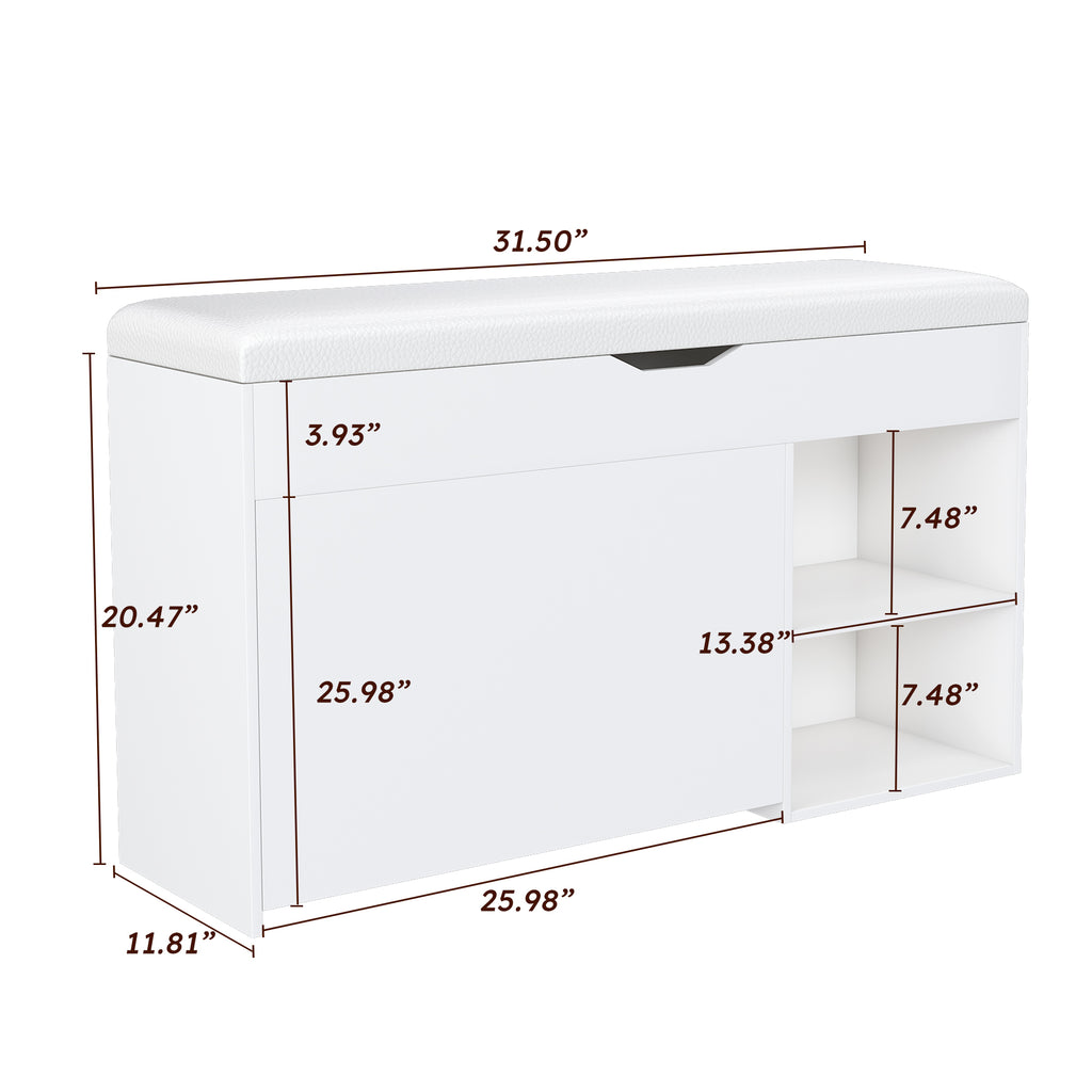 Modern Design Entryway Bench with Adjustable 3-Tier Flip-Up Drawers and Hidden Cabinet in White - Grand Goldman Shop
