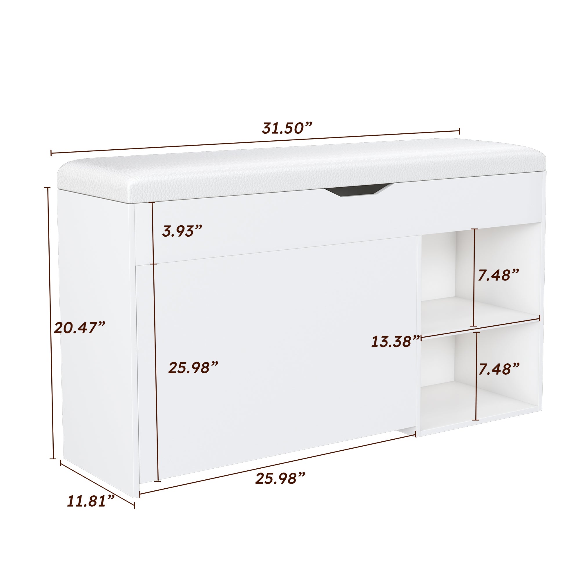 Modern Design Entryway Bench with Adjustable 3-Tier Flip-Up Drawers and Hidden Cabinet in White - Grand Goldman Shop