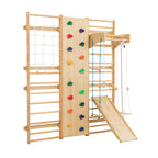 All-in-One 10-in-1 Indoor Climbing Set - Featuring a Rock Climbing Wall, Wooden Swings, Gymnastic Rings, Rope Ladders, and St