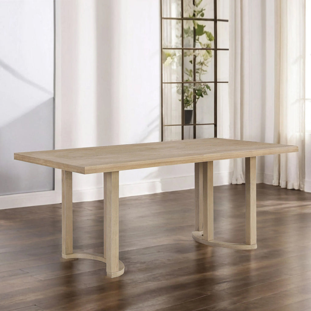 Contemporary 69 Inches Dining Table with U-Shaped Trestle Base in Light Ash Solid Wood and MDF - Grand Goldman Shop