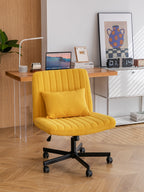 Yellow Linen Criss Cross Armless Office Chair with Wheels - Modern Comfort for Home Office, Meditation & Makeup Spaces | Prem