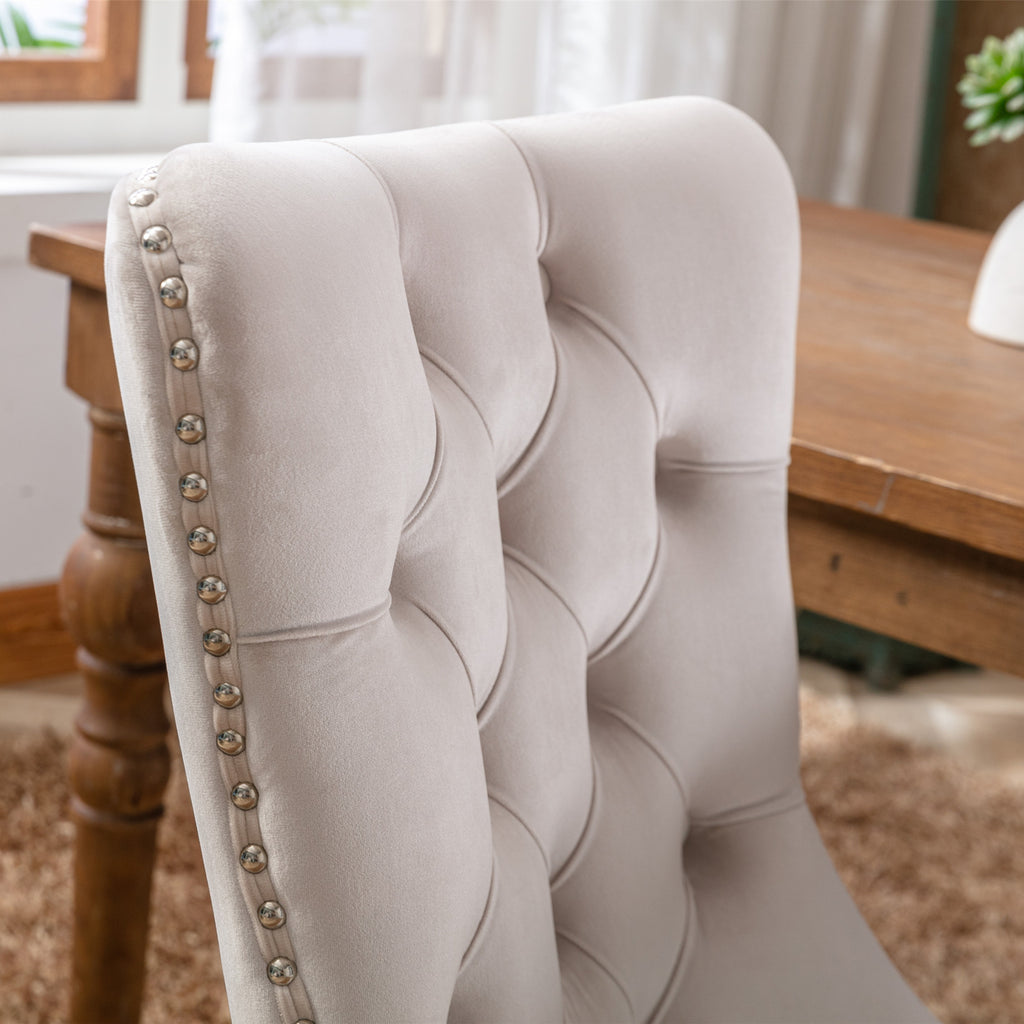 Nikki Collection Modern, High-end Tufted Solid Wood Contemporary Velvet Upholstered Dining Chair with Wood Legs Nailhead Trim 2-Pcs Set,Beige, SW2001BG - Grand Goldman Shop