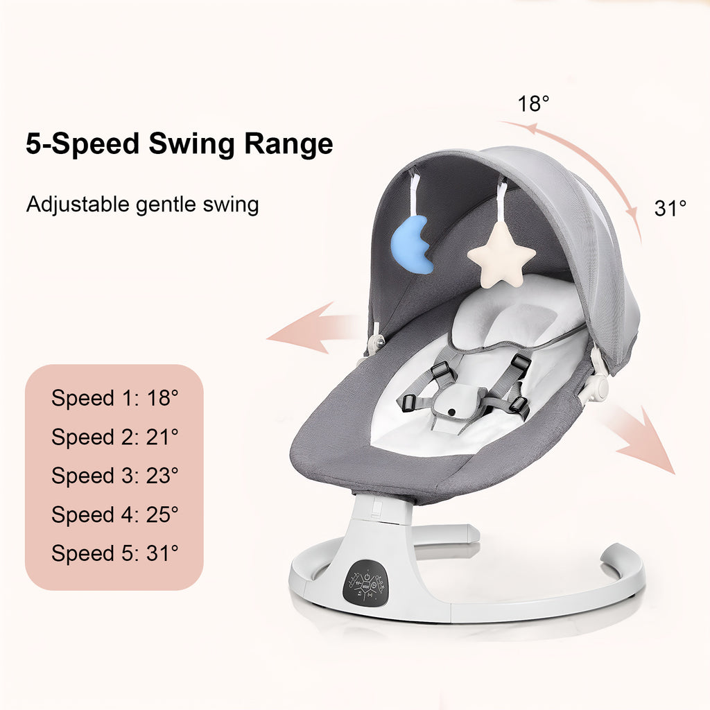 Baby Swing Infant Swing Electric Toddler Baby Rocker Portable for Newborn Boy Girl, 5 Natural Motion Speeds with Remote Contr