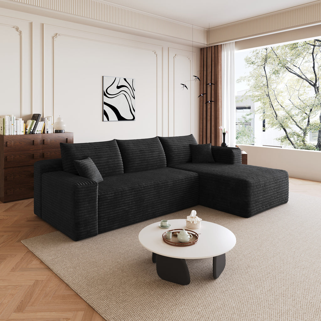 95' Cloud Sectional Sofa,Modern Minimalist Upholstered Couches, Comfort U Shaped Sofa for Living Room,Deep Seat Corner Couch,No Assembly Required,Black (Plush Corduroy Fabric) - Grand Goldman Shop