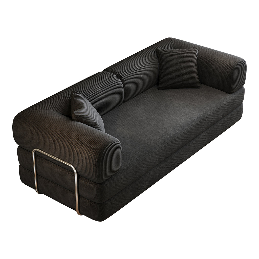 78.8' Compression Sofa,Convertible Floor Sofa Bed-with Pillow Back Support Armrest,Comfy Futon Couch Sleeper Bed,Loveseats Boneless Modular Sectional Sofa,Corduroy fabric,for Living Room,Bedroom,Black - Grand Goldman Shop