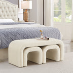 Set of 3 U-Shaped Modern Bench Teddy  Ottoman Bench for Entryway, Bedroom End of Bed, Set of 3 Small Sofa Footrest Extra Seating for Living Room, 44+18 Inch Bench Bench & Ottoman- Cream - Grand Goldman Shop