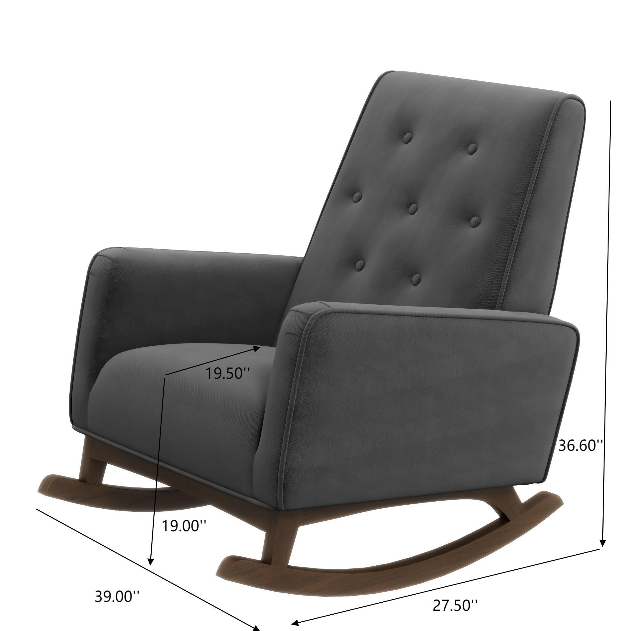 Elegant Style Demetrius Dark Grey Fabric Rocking Chair with Solid Wood Frame for Living Room and Nursery 36.6'H x 27.5'W x 39'D for Living Room Bedroom Reading - Grand Goldman Shop