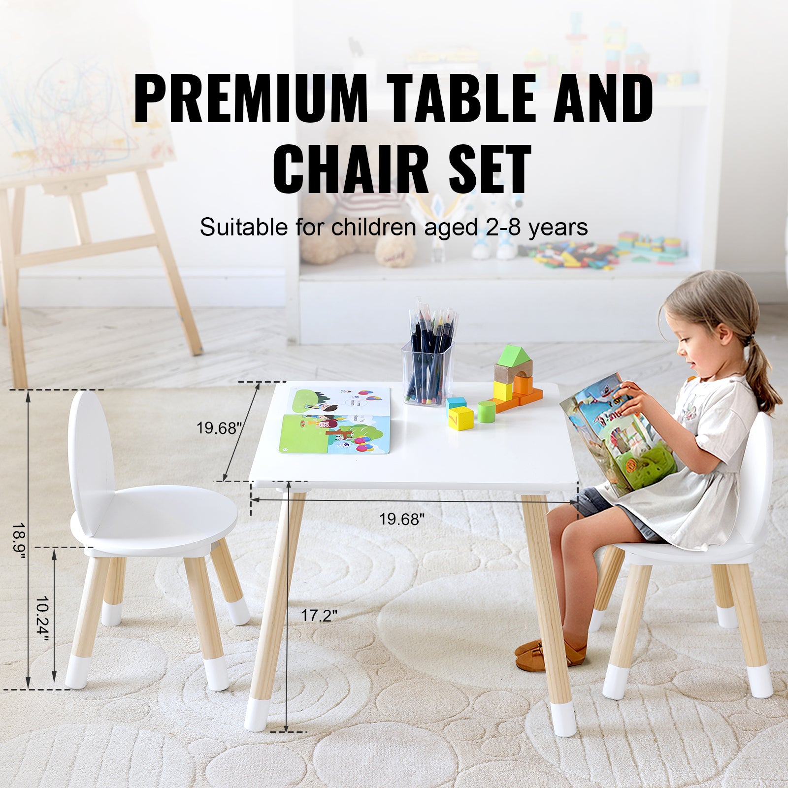 Kids Table and 2 Chairs Set, Toddler Table and Chair Set, Children Multi-Activity Table for Art, Craft, Reading, Learning, 1 